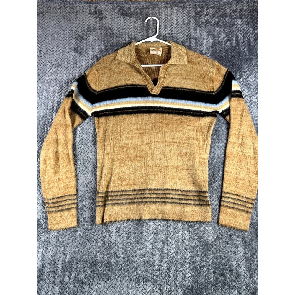 VTG Saturdays In California Sweater Mens Large Multicolor Striped Johnny Collar
